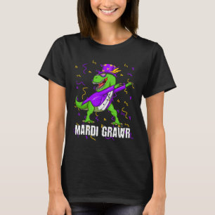 Mardi Gras Dabbing T Rex Dinosaur Mardi Grawr Bead T-Shirt
