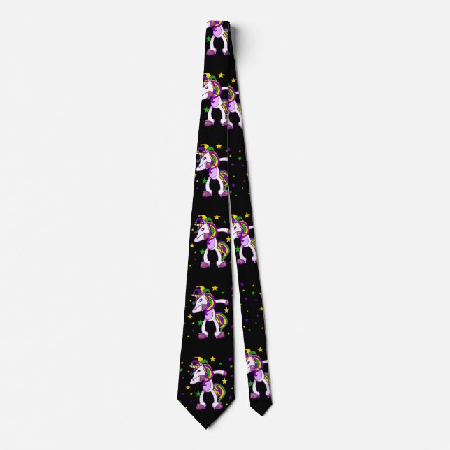 Mardi Gras Dabbing Unicorn Tie (Front)