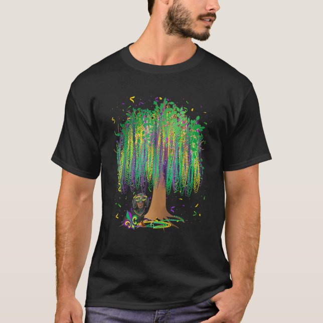 Mardi Gras Dachshund Bead  Tree Bourbon Street T-Shirt (Front)