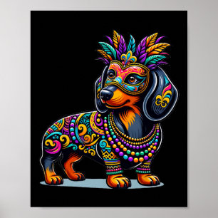 Mardi Gras Dachshund Dog Beads Mask Carnival Festi Poster