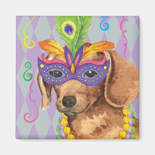 Mardi Gras Dachshund Magnet (Front)
