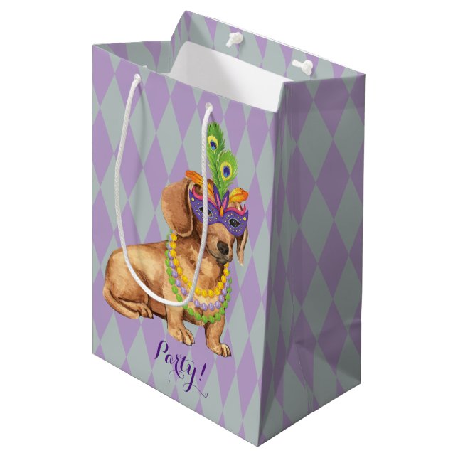 Mardi Gras Dachshund Medium Gift Bag (Front Angled)
