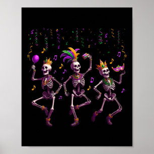 Mardi Gras Dancing Skeleton Funny 1 Poster