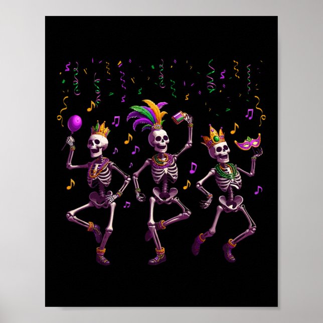 Mardi Gras Dancing Skeleton Funny 1  Poster (Front)