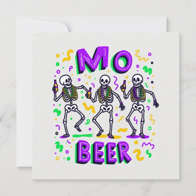 Mardi Gras Dancing Skeletons  Holiday Card (Front)
