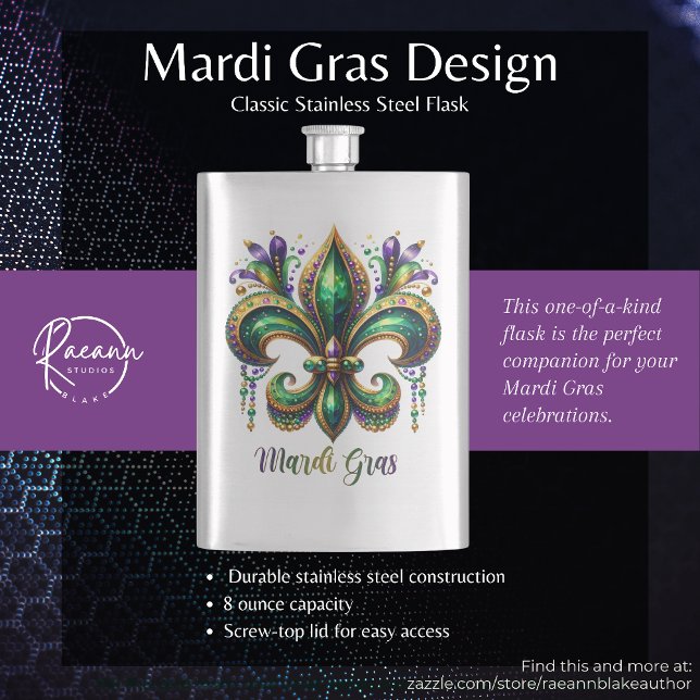Mardi Gras Design Classic Stainless Steel Flask (Creator Uploaded)