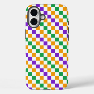 Mardi gras diagonal chequerboard pattern iPhone 16 plus case