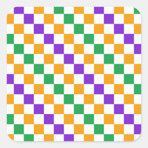 Mardi gras diagonal chequerboard pattern square sticker