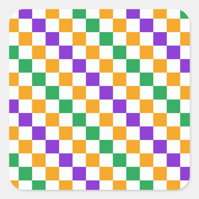 Mardi gras diagonal chequerboard pattern square sticker (Front)