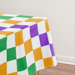Mardi gras diagonal chequerboard pattern tablecloth