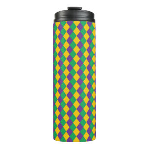 Mardi Gras Diamond Seamless Pattern. Violet, Yello Thermal Tumbler