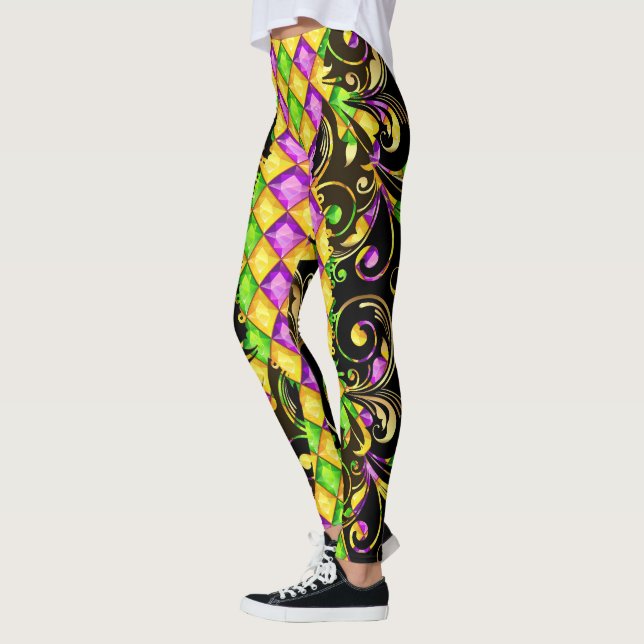 Mardi Gras Diamonds Pop Fashion Leggings (Left)