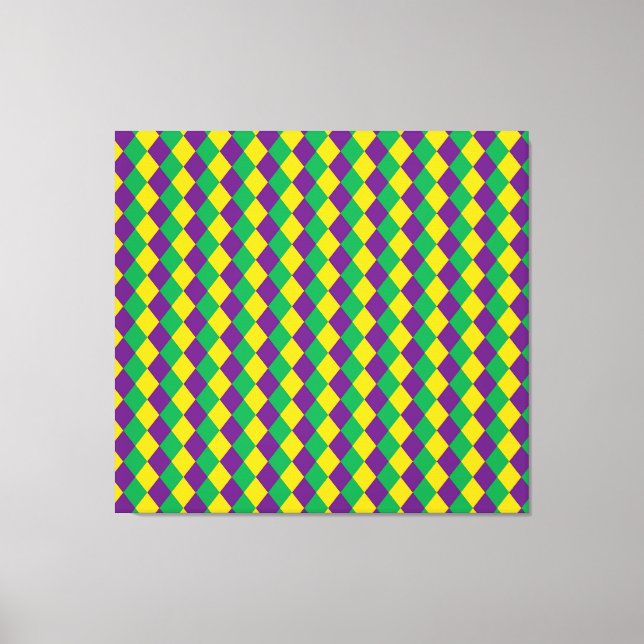 Mardi Gras Diamonds: Vibrant Festive Pattern Canvas Print (Front)
