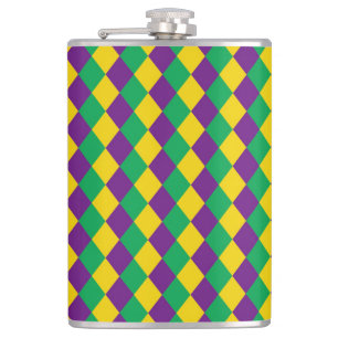 Mardi Gras Diamonds: Vibrant Festive Pattern Hip Flask