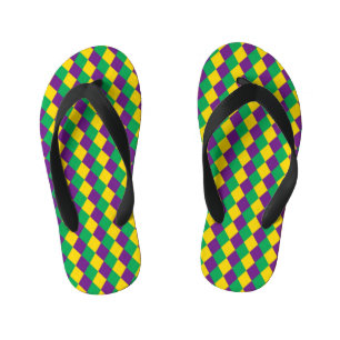 Mardi Gras Diamonds: Vibrant Festive Pattern Kid's Flip Flops