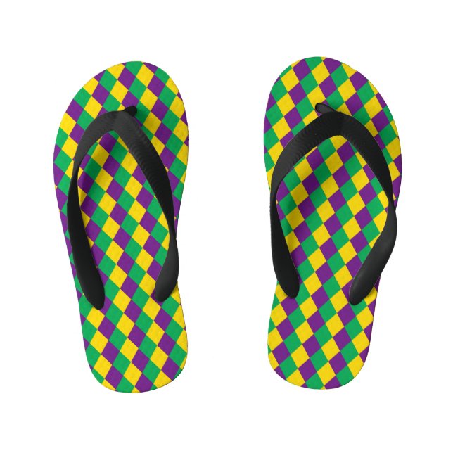 Mardi Gras Diamonds: Vibrant Festive Pattern Kid's Flip Flops (Footbed)