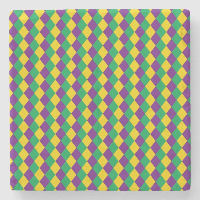 Mardi Gras Diamonds: Vibrant Festive Pattern Stone Coaster (Front)