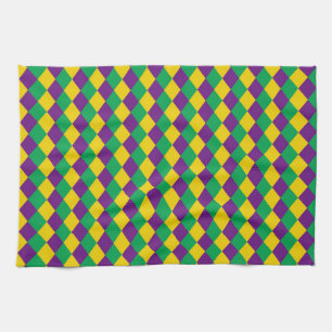 Mardi Gras Diamonds: Vibrant Festive Pattern Tea Towel