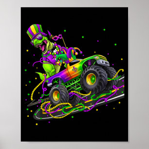 Mardi Gras Dinosaur Monster Truck Funny Men Boy Ki Poster