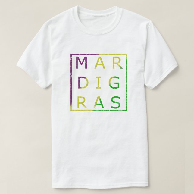 Mardi Gras Distressed Green, Purple and Gold Tee (Design Front)