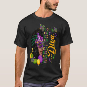 Mardi Gras Diva Afro Woman Fat Tuesday New Orleans T-Shirt