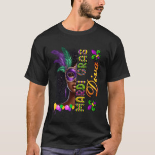 Mardi Gras Diva Black Woman Mask Beads Carnivals M T-Shirt