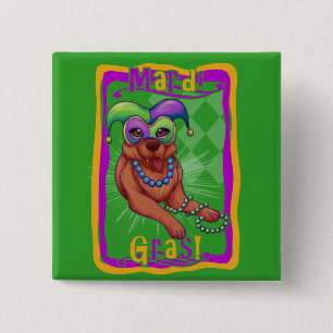 Mardi Gras Dog 15 Cm Square Badge