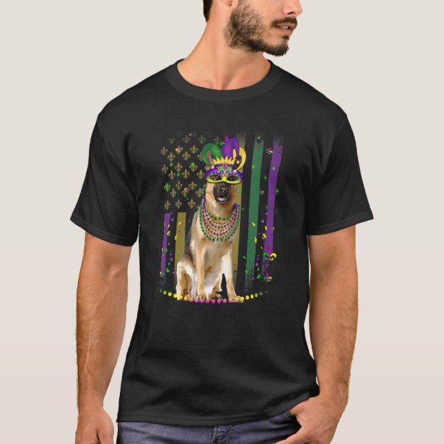 Mardi Gras Dog Carnival German Shepherd Dog Jester T-Shirt (Front)