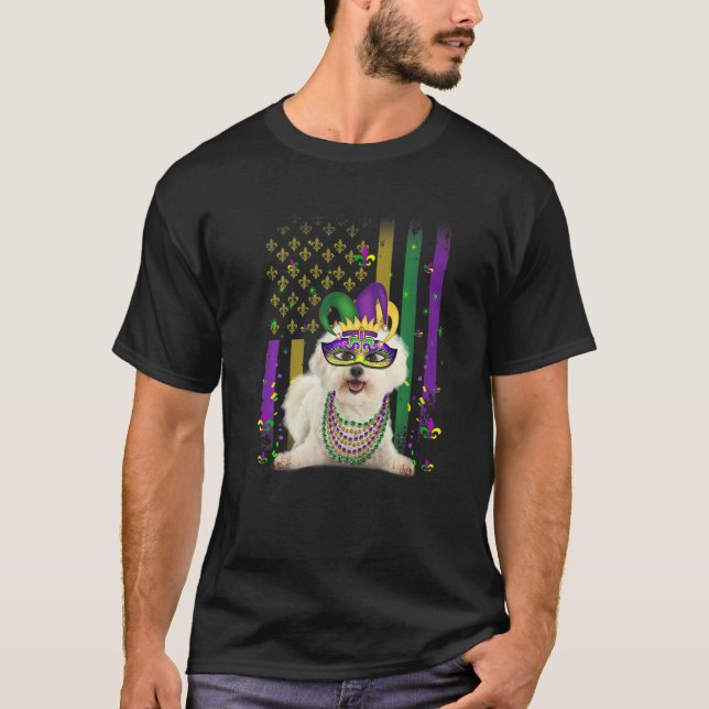 Mardi Gras Dog Carnival Maltese Dog Jester Pet Pup T-Shirt (Front)