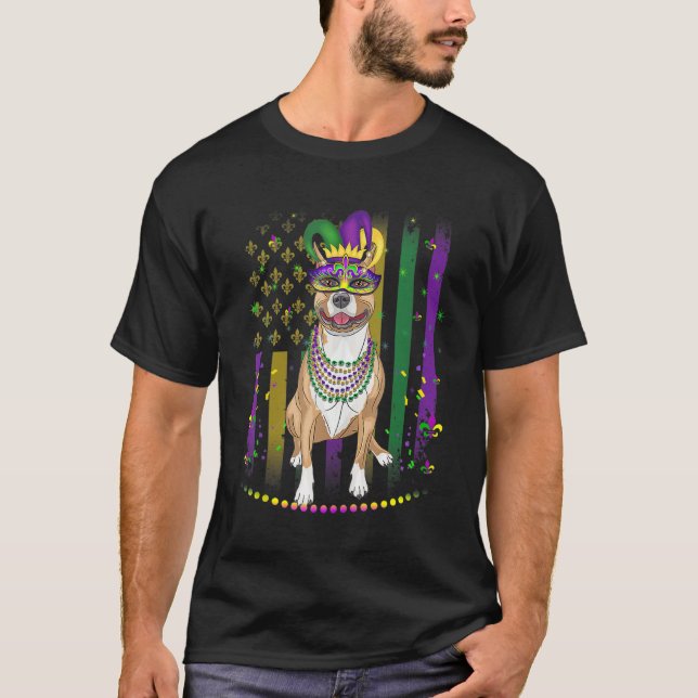 Mardi Gras Dog Carnival Pitbull Dog Jester Pet Pup T-Shirt (Front)