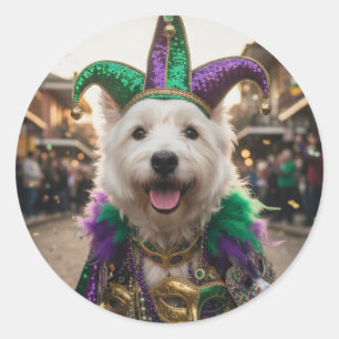 Mardi Gras Dog Jester Costume Classic Round Sticker