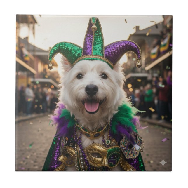 Mardi Gras Dog Jester Costume Tile (Front)