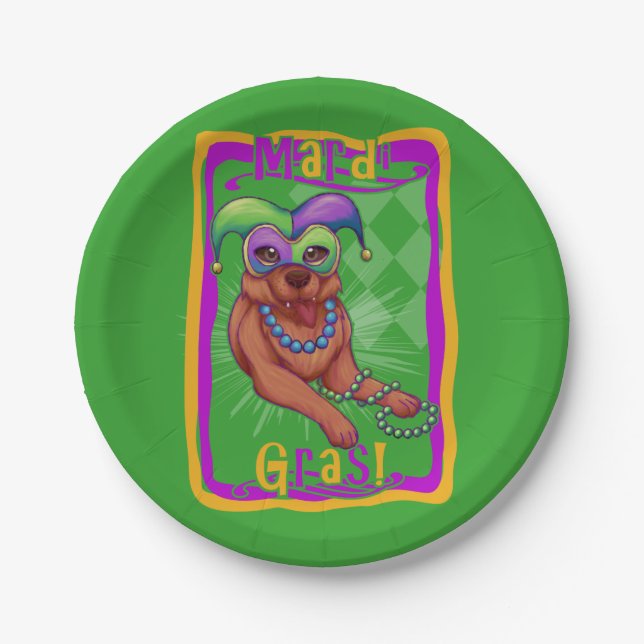 Mardi Gras Dog Paper Plate (Front)