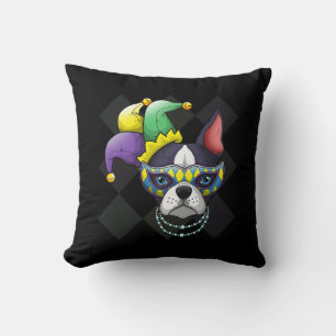 Mardi Gras Dog Shirt Funny Boston Terrier Lover Cushion