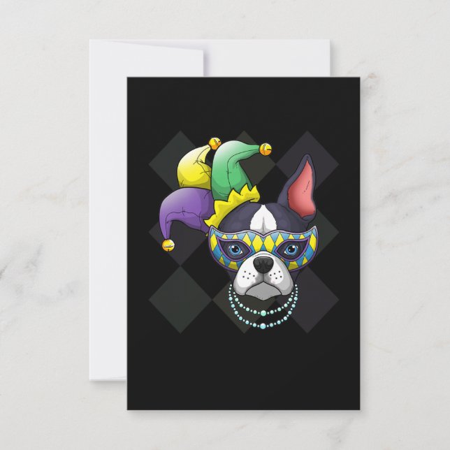 Mardi Gras Dog Shirt Funny Boston Terrier Lover RSVP Card (Front)