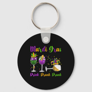 Mardi Gras Drink Drank Drunk Wine Gles Mask And Cl Key Ring