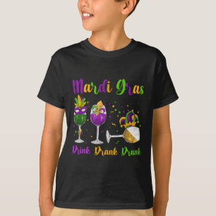 Mardi Gras Drink Drank Drunk Wine Gles Mask And Cl T-Shirt