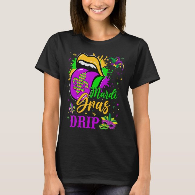 Mardi Gras Drip New Orleans Louisiana Parade Costu T-Shirt (Front)