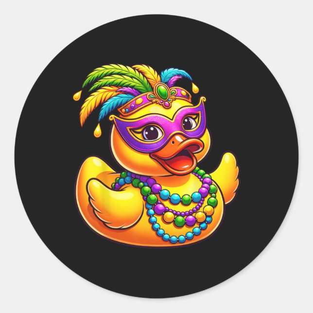 Mardi Gras Duck Wearing Mardi Gras Costume Beads M Classic Round Sticker (Front)