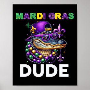 Mardi Gras Dude Alligator Mardigator Crocodile Kid Poster