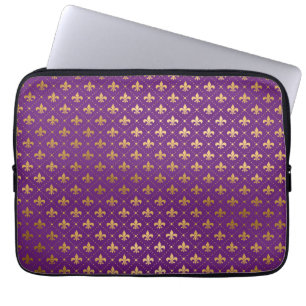 Mardi Gras Elegant Golden Fleur De Lis Squares Laptop Sleeve