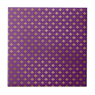 Mardi Gras Elegant Golden Fleur De Lis Squares Tile