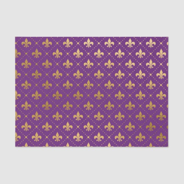 Mardi Gras Elegant Golden Fleur De Lis Squares Tissue Paper (Front)