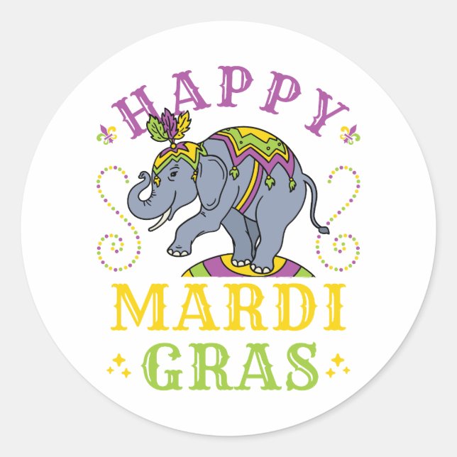 Mardi Gras Elephant Carnival Classic Round Sticker (Front)