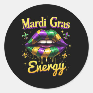 Mardi Gras Energy Carnival Lips New Orleans 2025 C Classic Round Sticker