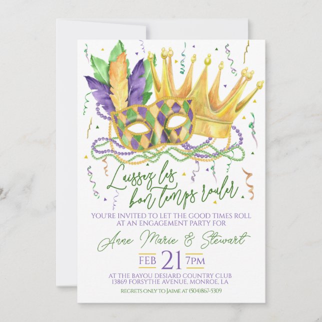 Mardi Gras Engagement Party Invitation (Front)