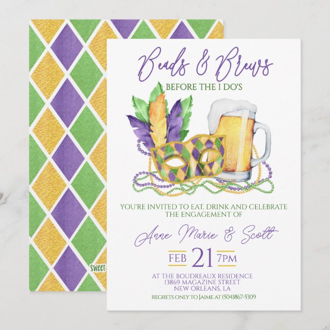 Mardi Gras Engagement Party Invitation (Front/Back)