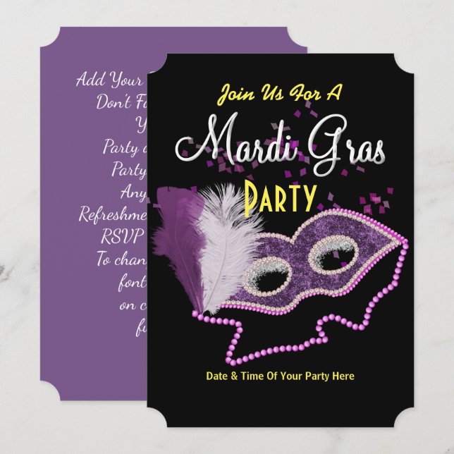 Mardi Gras Fancy Mask Party Invite (Front/Back)