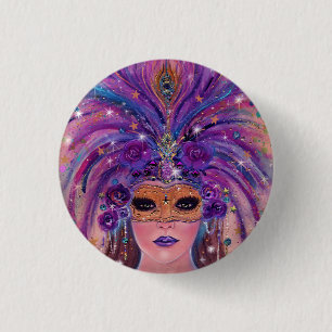 Mardi Gras fantasy woman in mask by Renee Lavoie   3 Cm Round Badge