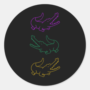Mardi Gras Fat Tuesday Alligators Purple Green And Classic Round Sticker